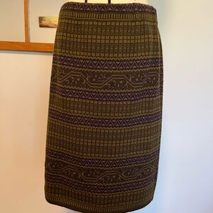 Vintage Nina Leonard Olive and Plum Patterned Pencil Skirt